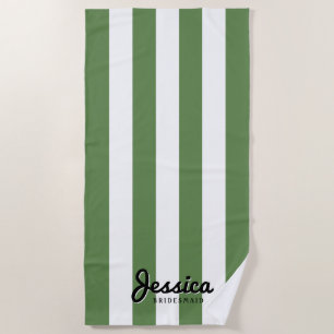 Olive & White Stripe   Bridesmaid Beach Towel