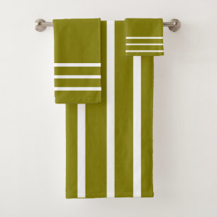 Olive + White Stripes Gift  Bath Towel Set