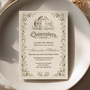 Olive Wildflower Equestrian Quinceañera Invitation