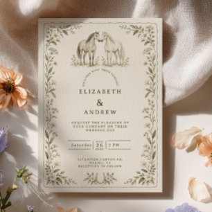Olive Wildflower Equestrian Wedding Invitation