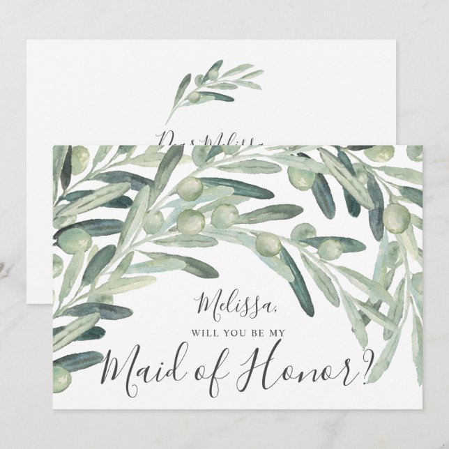 Olive Will You Be My Maid of Honour Invitation (Front/Back)