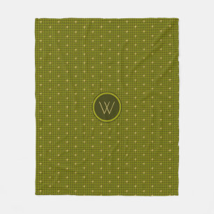 Olive with Gold Accent Houndstooth Fleece Blanket