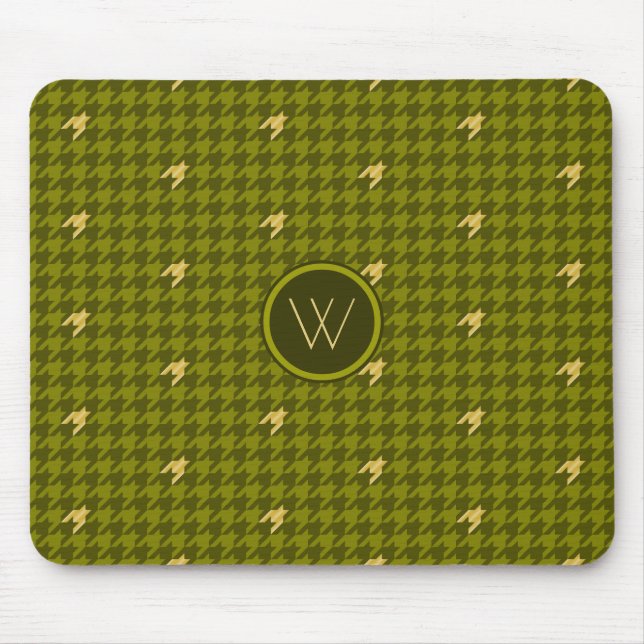 Olive with Gold Accent Houndstooth Mousepad (Front)