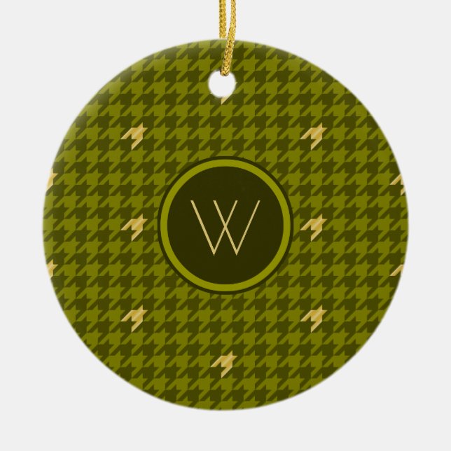 Olive with Gold Accent Houndstooth Ornament (Front)