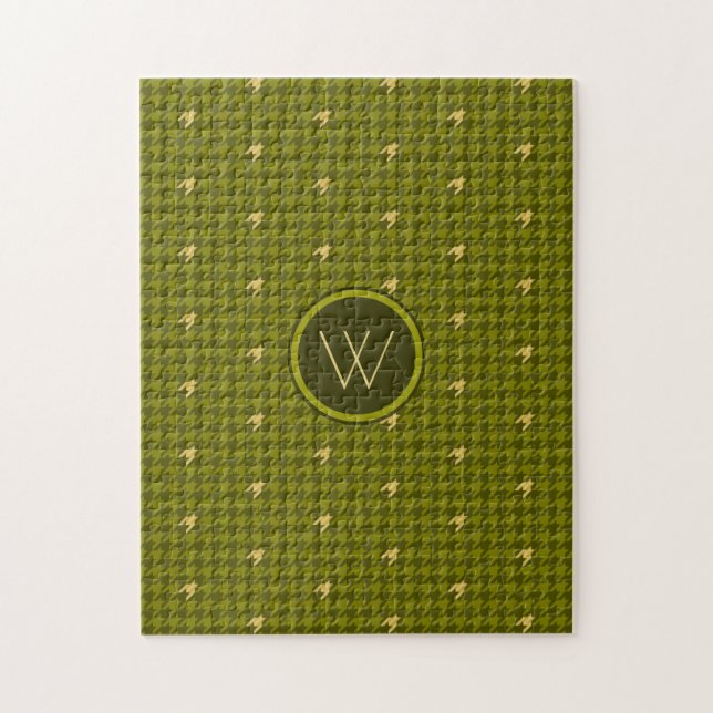 Olive with Gold Accent Houndstooth Puzzle (Vertical)