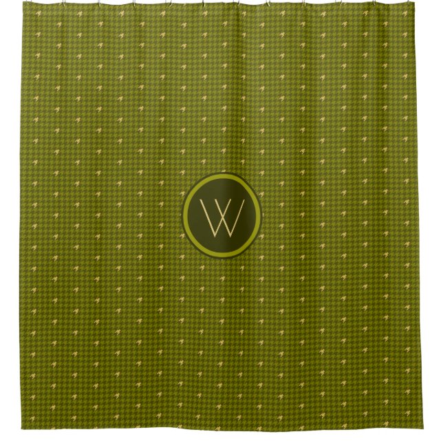Olive with Gold Accent Houndstooth Shower Curtain (Front)