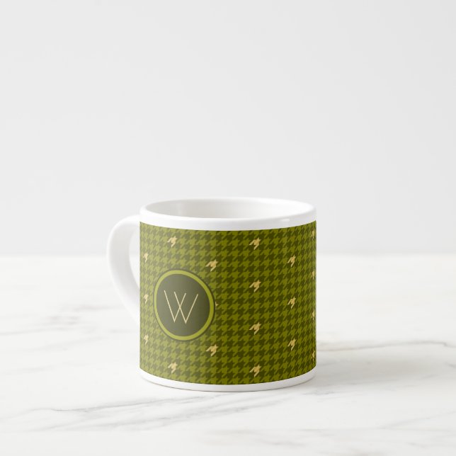 Olive with Gold Accent Houndstooth Specialty Mug (Front Left)
