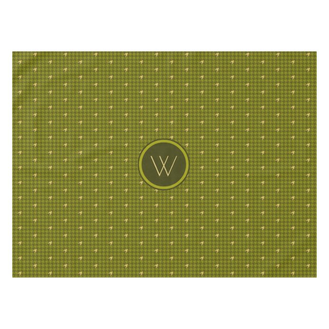 Olive with Gold Accent Houndstooth Tablecloth (Front (Horizontal))