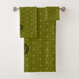 Olive with Gold Accent Houndstooth Towel Set