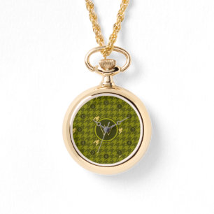 Olive with Gold Accent Houndstooth Watch