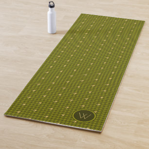 Olive with Gold Accent Houndstooth Yoga Mat