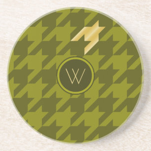 Olive with Gold Houndstooth Sandstone Coaster