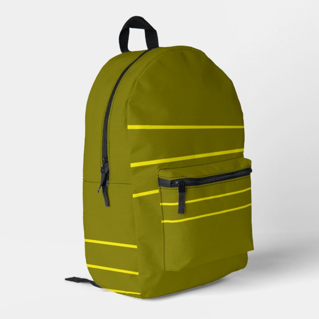 Olive  With Yellow  Printed Backpack (Back Corner Left)