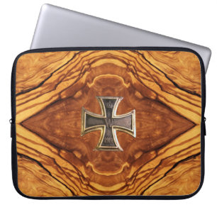 Olive wood, burl wood finish with iron cross laptop sleeve