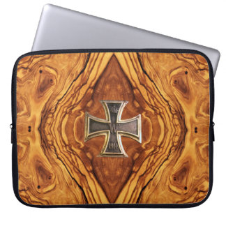 Olive wood, burl wood finish with iron cross laptop sleeve