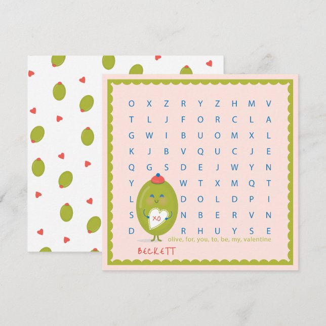 Olive Word Find Classroom Valentine Cards (Front/Back)