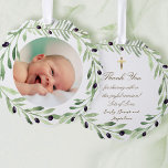 olive wreath Baptism thank you Ornament Card<br><div class="desc">Baptism thank you paper ornament</div>