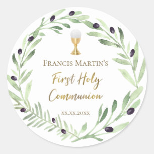 olive wreath First holy Communion Classic Round Sticker