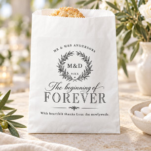 Olive Wreath Monogram Wedding Favour Bags