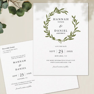 Olive Wreath Save the Date Postcard