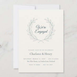 Olive Wreath We're Engaged Party Invitation