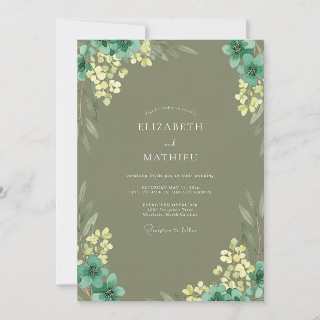 Olive Yellow Blossom Wedding Invitation (Front)