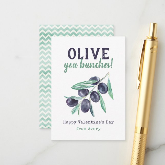 Olive You Bunches Kids School Valentine's Cards (Front/Back In Situ)