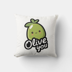 Olive You – Cute Kawaii Olive Pun Design Throw Pillow