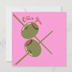 Olive You Cute Pink Flat Greeting Card