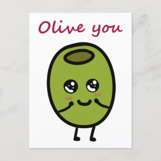 Olive you pun postcard for lovers