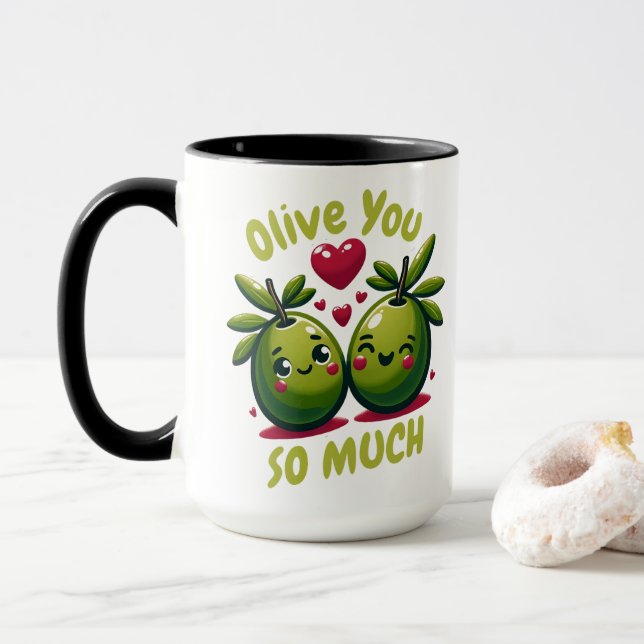 Olive You So Much Custom Valentine's Gift  Mug (With Donut)