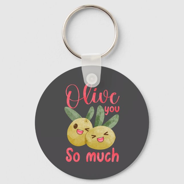 Olive You So Much Funny Food Pun Baby  Keychain (Front)