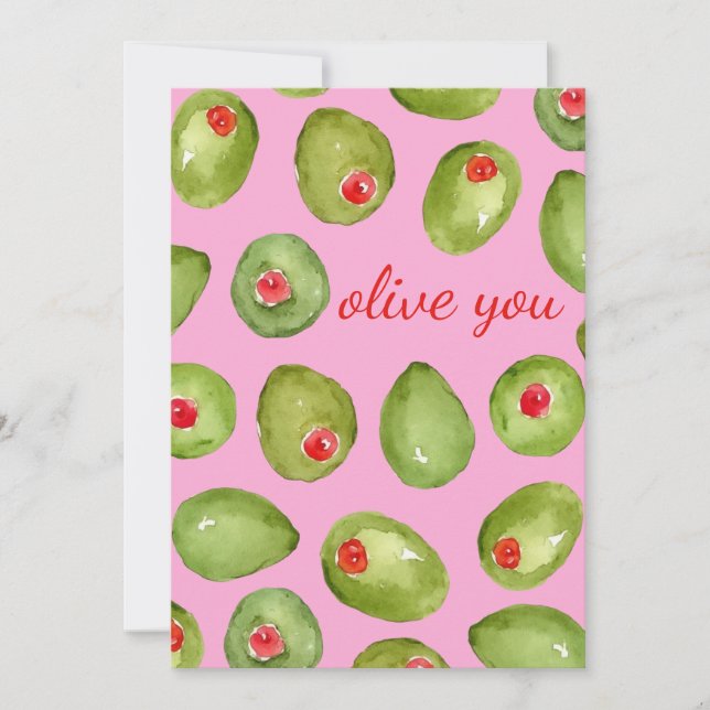 Olive You Watercolor Holiday Card (Front)