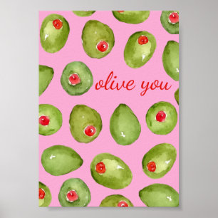 Olive You Watercolor  Poster
