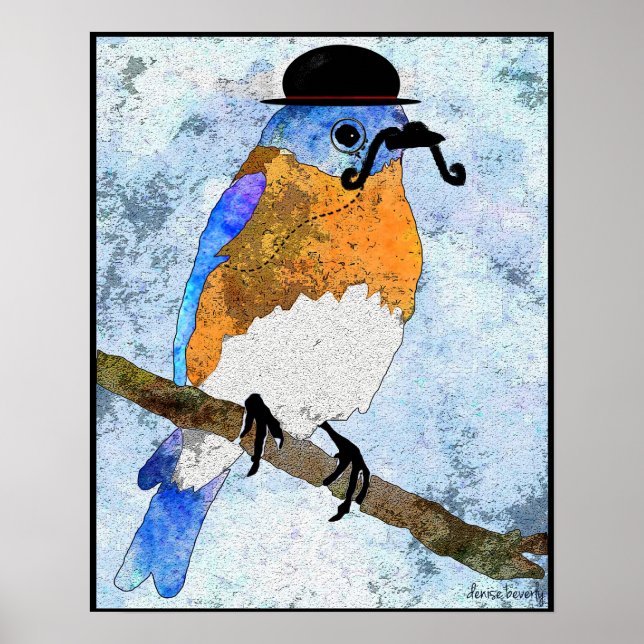 Oliver Bluebird avec moustache, bowler Poster (Devant)