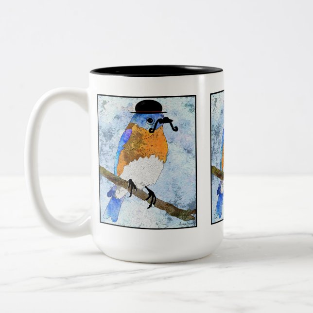 Oliver Bluebird with moustache, bowler mug (Left)