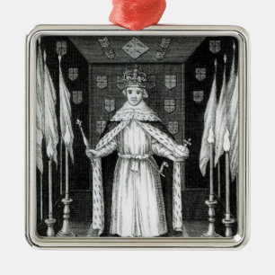 Oliver Cromwell standing in state; Metal Ornament