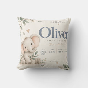Oliver Elephant Baby Birth Announcement Pillow