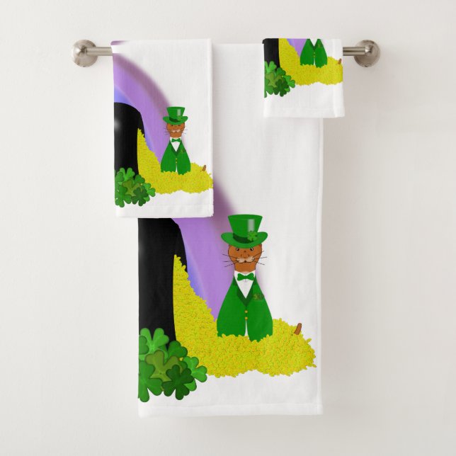 “Oliver Finds A Pot Of Gold - Saint Patrick’s Day  Bath Towel Set (Insitu)