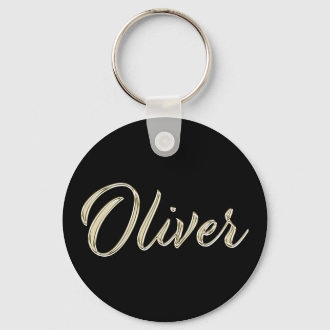 Oliver Name whitegold Button Schlüsselanhänger Keychain (Front)