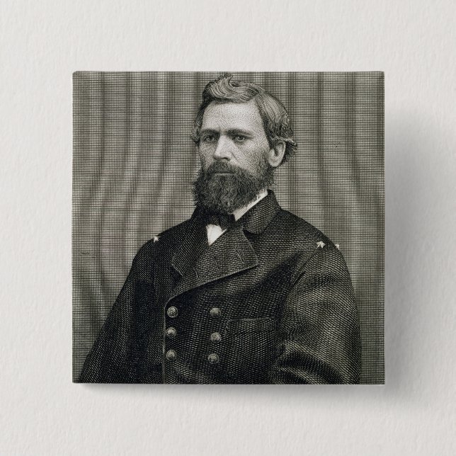 Oliver Otis Howard (1830-1909), engraved by Robert 2 Inch Square Button (Front)
