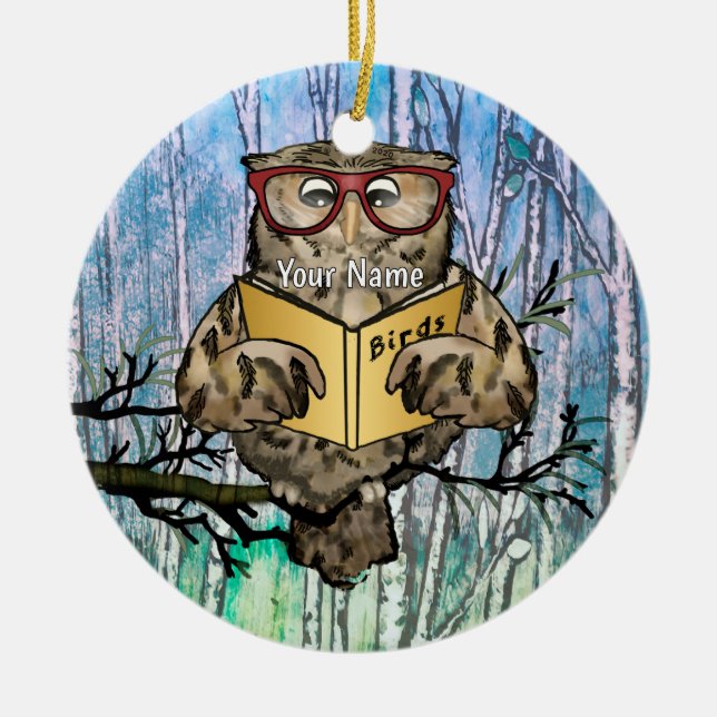 Oliver Owl Reads  Ceramic Ornament (Front)