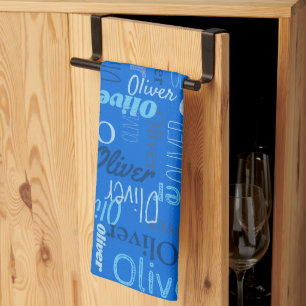 Oliver personalized name shades of blue kitchen towel