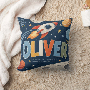 Oliver Space Rocket Kids Throw Pillow