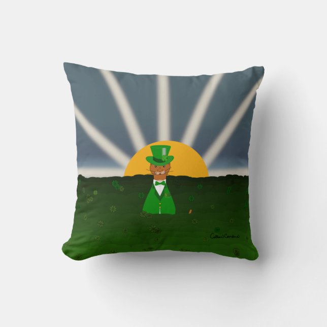 Oliver The Otter and Field of Shamrocks Throw Pill Throw Pillow (Front)