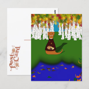 Oliver The Otter at River Wolf Lake in Autumn Postcard
