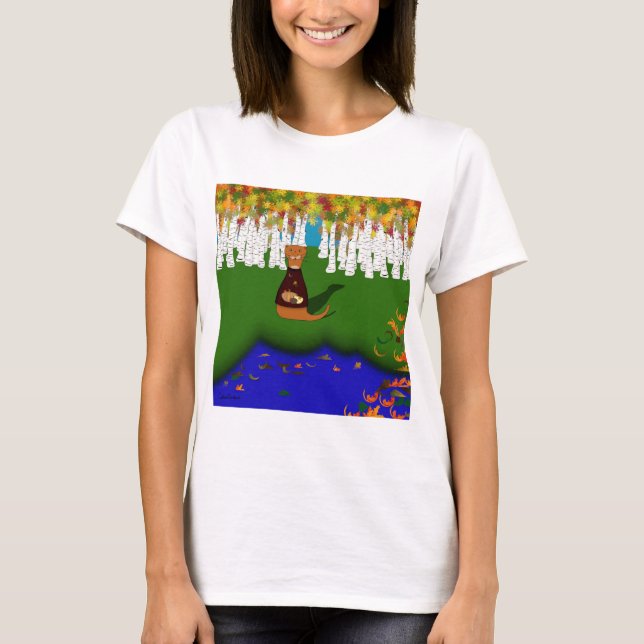Oliver The Otter at River Wolf Lake in Autumn T-Shirt (Front)