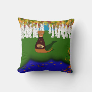 Oliver The Otter at River Wolf Lake in Autumn Throw Pillow