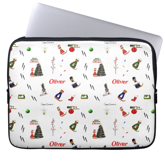 Oliver The Otter Christmas Random Pattern Laptop Sleeve (Front)