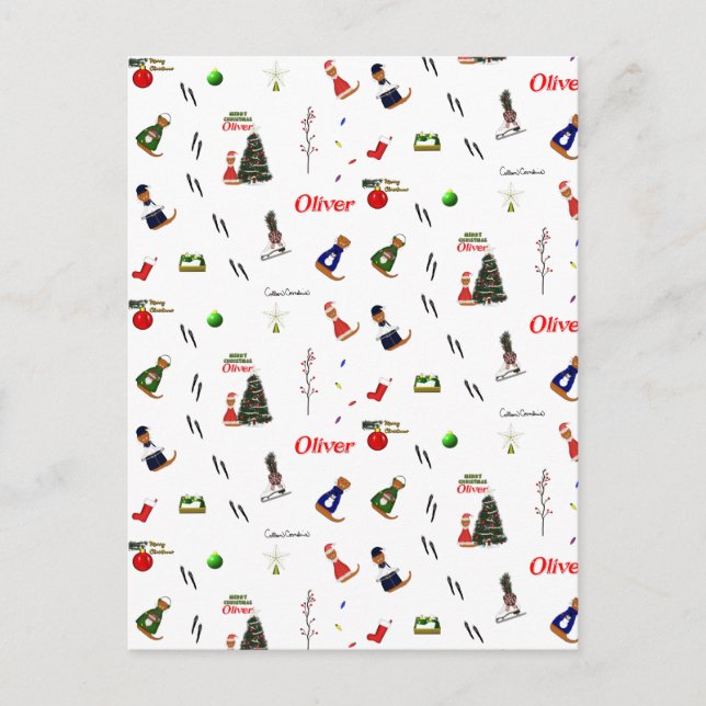 Oliver The Otter Christmas Random Pattern Postcard (Front)